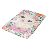 Mooie Kat Roze Rozen Blos Bloemen Aangepaste Naam Badmat (Gekanteld)