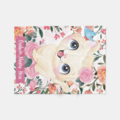 Mooie Kat Roze Rozen Blos Bloemen Aangepaste Naam Fleece Deken (Voorkant (Horizontaal))