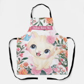 Mooie Kat Roze Rozen Blos Bloemen Aangepaste Naam Schort (Voorkant)