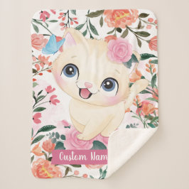 Mooie Kat Roze Rozen Blosems Bloemen Aangepaste Na Sherpa Deken
