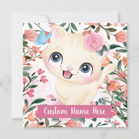 Mooie Kat Roze Rozen Blosende Bloemen Aangepaste N (Voorkant)