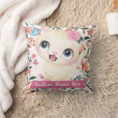 Mooie Kat Roze Rozen Blosende Bloemen Aangepaste N Kussen (Deken)