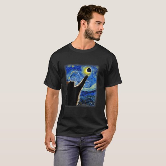 Mooie kat Sterrennacht Grappige kat Solar Eclipse T-shirt (Voorkant volledig)