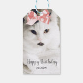 Mooie Kat Thema Verjaardag Wit Roze Custom Cadeaulabel (Achterkant)