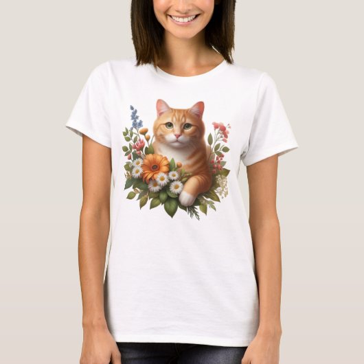 Mooie kat tussen de bloemen t-shirt (Voorkant)