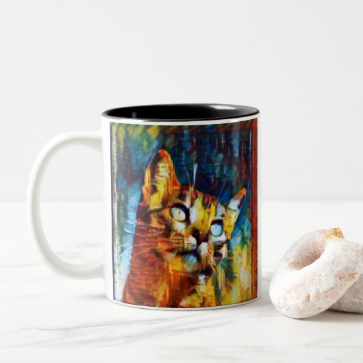 Mooie kat tweekleurige koffiemok (Met donut)