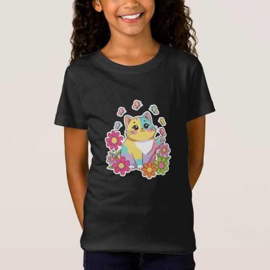 Mooie kat & vlindertuin kids T-shirt (Voorkant)