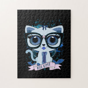 Mooie Kat - wit en blauw Legpuzzel