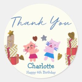 Mooie katten en cadeaus Gele kinderen verjaardagsf Ronde Sticker