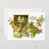 Mooie Katten en Robin | Schattigee vintage kerst Feestdagenkaart (Voorkant / Achterkant)