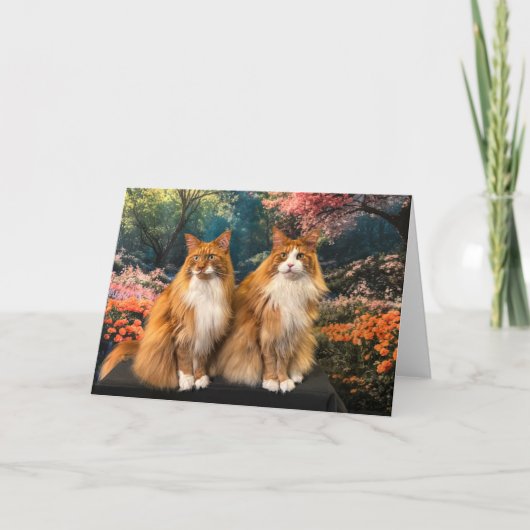 Mooie katten in kleurrijke voorjaarstuin kaart (Voorkant)