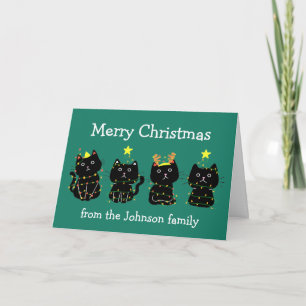 Mooie Katten Kerstverlichting Aangepaste Groene Va Kaart