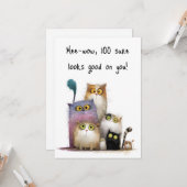 Mooie Katten met Grote Ogen 100ste Verjaardag Plat Kaart (Voorkant / Achterkant in situ)