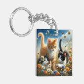 Mooie Katten Wildebloementuin Acryl Sleutelhanger (Voorkant Links)