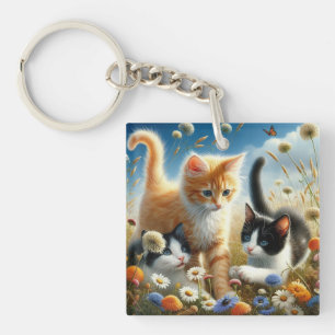 Mooie Katten Wildebloementuin Acryl Sleutelhanger
