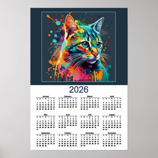 Mooie kattenkalender watercolor kat poster (Voorkant)