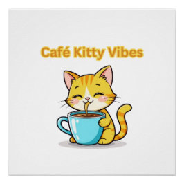 **Mooie Kattenkoffie – Schattige Kat Drinkt Koffie Perfect Poster