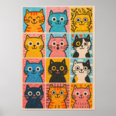 Mooie kattenpaneel collage muurkunst poster afdruk (Voorkant)