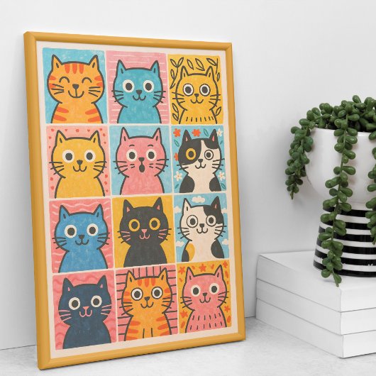 Mooie kattenpaneel collage muurkunst poster afdruk