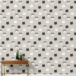 Mooie kattenpatroonbehang – Zwart & Wit Behang