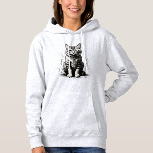 Mooie Kattenpotloodschets Hoodie (Voorkant)