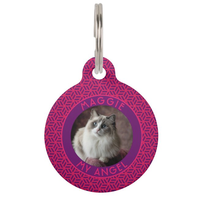 Mooie Kattenvader Cadeau Zeshoek Huisdierpenning (Voorkant)