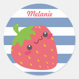 Mooie Kawaii Aardbei Gestreepte Gepersonaliseerde Ronde Sticker
