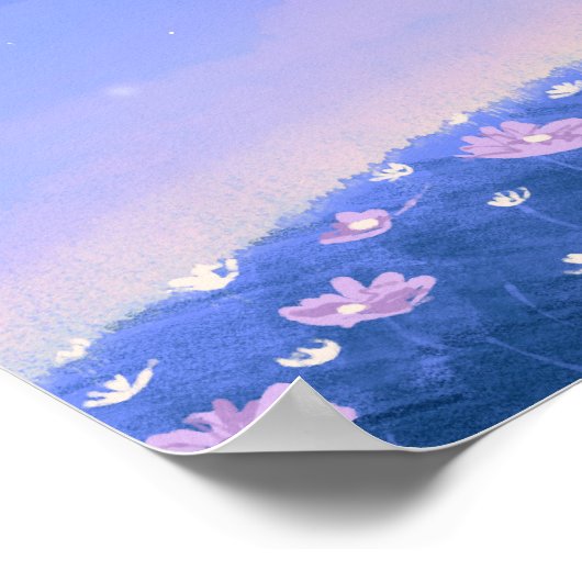 Mooie kawaii-achtergrond met nachtuin poster (Hoek)