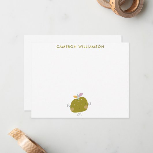 Mooie Kawaii Appel Fruit Persoonlijke Briefpapier Notitiekaartje (Voorkant / Achterkant in situ)