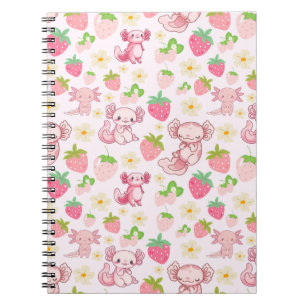 Mooie Kawaii Axolotl & Aardbeien Naadloos Patroon Notitieboek