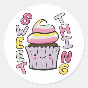 Mooie Kawaii Cupcake met Tekst Ronde Sticker
