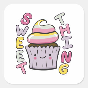 Mooie Kawaii Cupcake met Tekst Vierkante Sticker