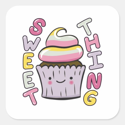 Mooie Kawaii Cupcake met Tekst Vierkante Sticker (Voorkant)