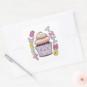 Mooie Kawaii Cupcake met Tekst Vierkante Sticker (Envelop)