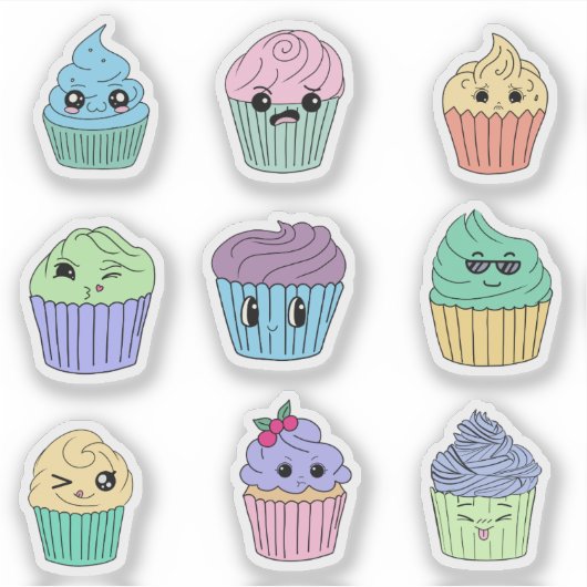 Mooie Kawaii Cupcake Sticker Sheet (Voorkant)