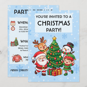 Mooie Kawaii Kerstfeest Uitnodiging voor Kinderen