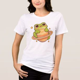 Mooie Kawaii Kikker Saturnus Ruimte-illustratie Tri-Blend Shirt