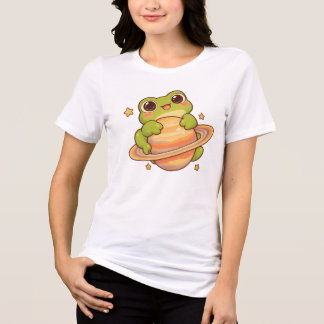 Mooie Kawaii Kikker Saturnus Ruimte-illustratie  Tri-Blend Shirt