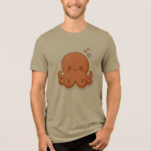 Mooie Kawaii Oranje Octopus Sticker Ontwerp - Ador Tri-Blend Shirt