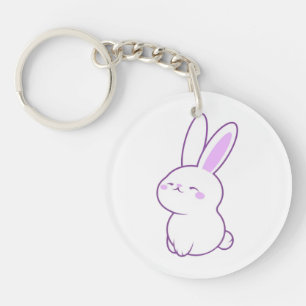 Mooie Kawaii Pastel Paarse Zittende Konijn Acrylic Sleutelhanger