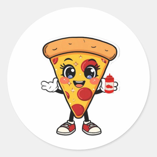 Mooie Kawaii Pizza Sticker (Voorkant)