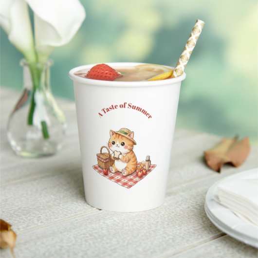 Mooie Kawaii Rode Kat Picknickfeest Papieren Beker (Insitu)