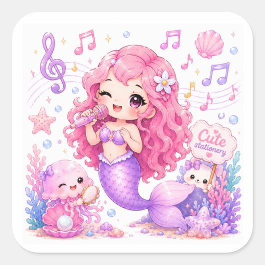 Mooie Kawaii Zeemeermin Stickers  (Voorkant)