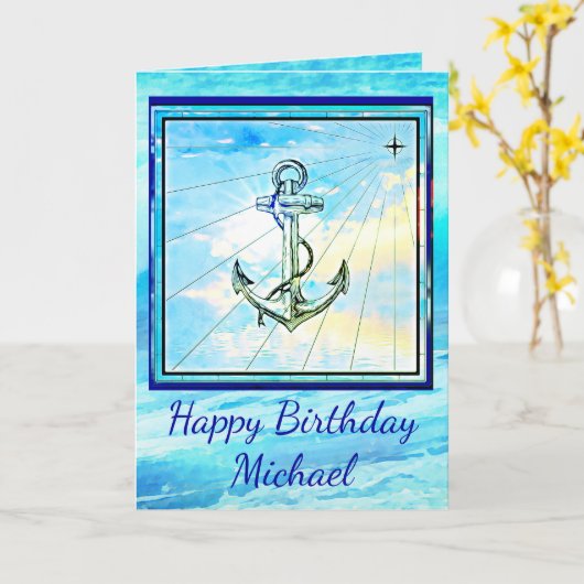 Mooie Kedge Anker en Ocean Wave Verjaardag Kaart (Gele Bloem)
