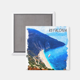 Mooie Kefalonia Griekenland Waterverf kunstwerk Magneet