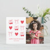Mooie Kers Coquette Strik Rode Valentijnsdag Foto Feestdagenkaart (Staand voorkant)