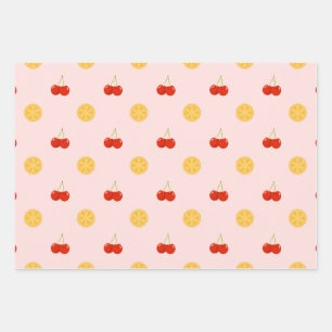 Mooie kersen- en citroenfruitpatroon inpakpapier vel
