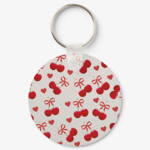 Mooie kersen- en hartpatroon sleutelhanger