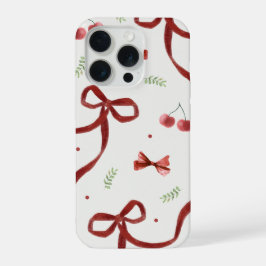 Mooie kersen- en rode lintpatroon telefoonhoes iPhone 15 pro case