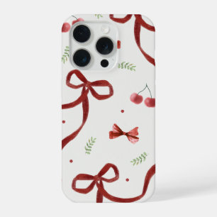 Mooie kersen- en rode lintpatroon telefoonhoes iPhone 15 pro case